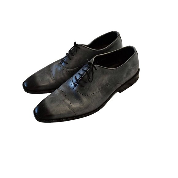 Men\'s Just a Men Shoe Hand Crafted Gray Leather Lace-Up Oxford Dark Toe Size 9 main image 5